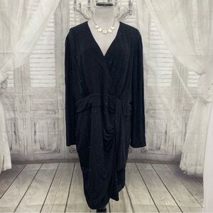Alex Marie Plus Size Black Sparkle Metallic Knit Surplice V-Neck Faux Wrap Dress